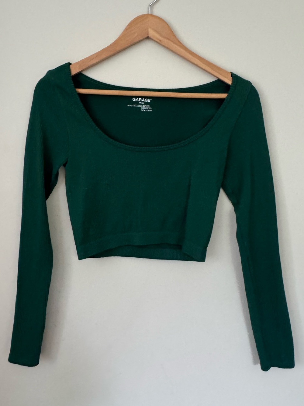 Garage Deep Green Scoop Neck Long Sleeve Crop Top